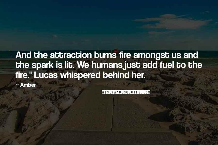 Amber Quotes: And the attraction burns fire amongst us and the spark is lit. We humans just add fuel to the fire." Lucas whispered behind her.