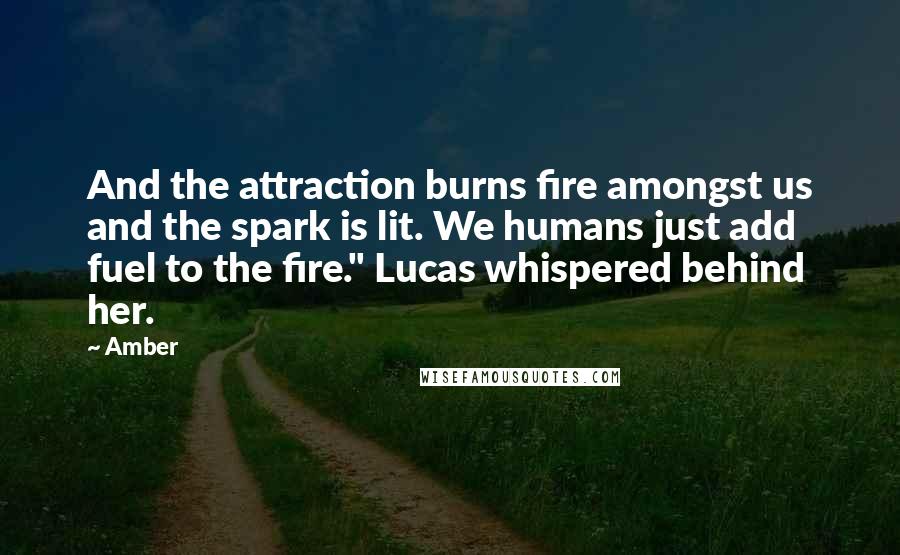 Amber Quotes: And the attraction burns fire amongst us and the spark is lit. We humans just add fuel to the fire." Lucas whispered behind her.