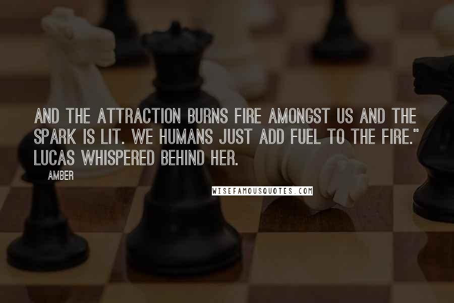 Amber Quotes: And the attraction burns fire amongst us and the spark is lit. We humans just add fuel to the fire." Lucas whispered behind her.