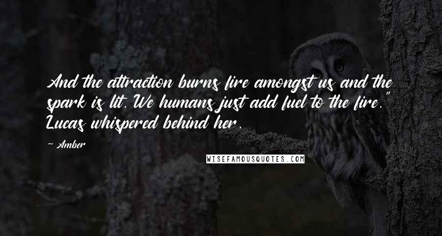 Amber Quotes: And the attraction burns fire amongst us and the spark is lit. We humans just add fuel to the fire." Lucas whispered behind her.