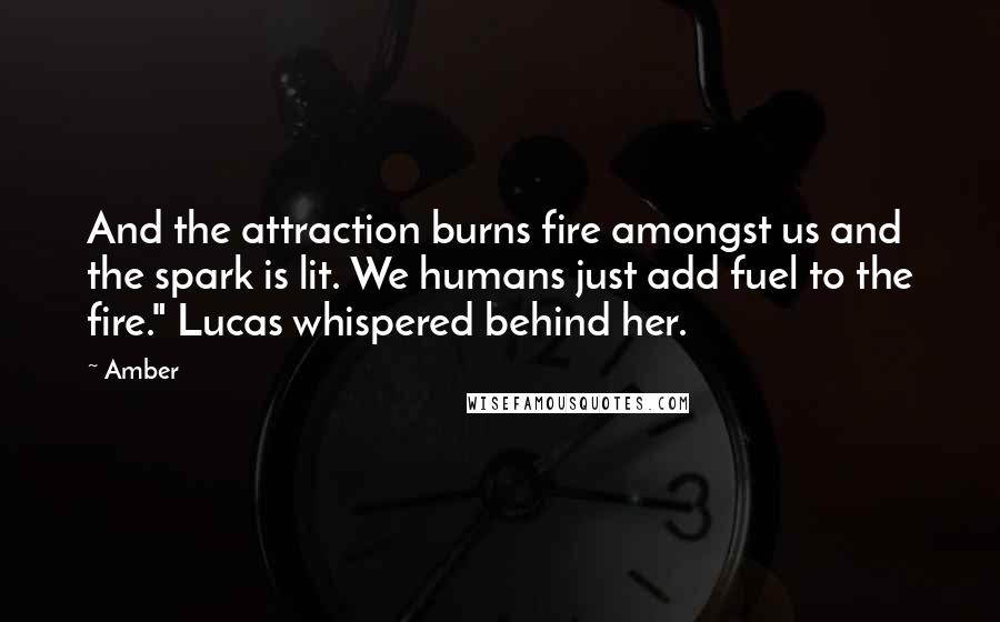 Amber Quotes: And the attraction burns fire amongst us and the spark is lit. We humans just add fuel to the fire." Lucas whispered behind her.