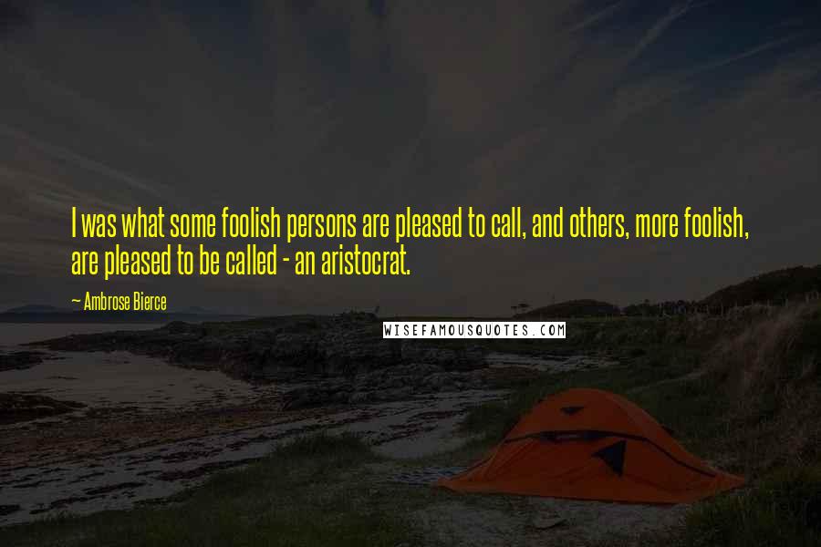 Ambrose Bierce Quotes: I was what some foolish persons are pleased to call, and others, more foolish, are pleased to be called - an aristocrat.