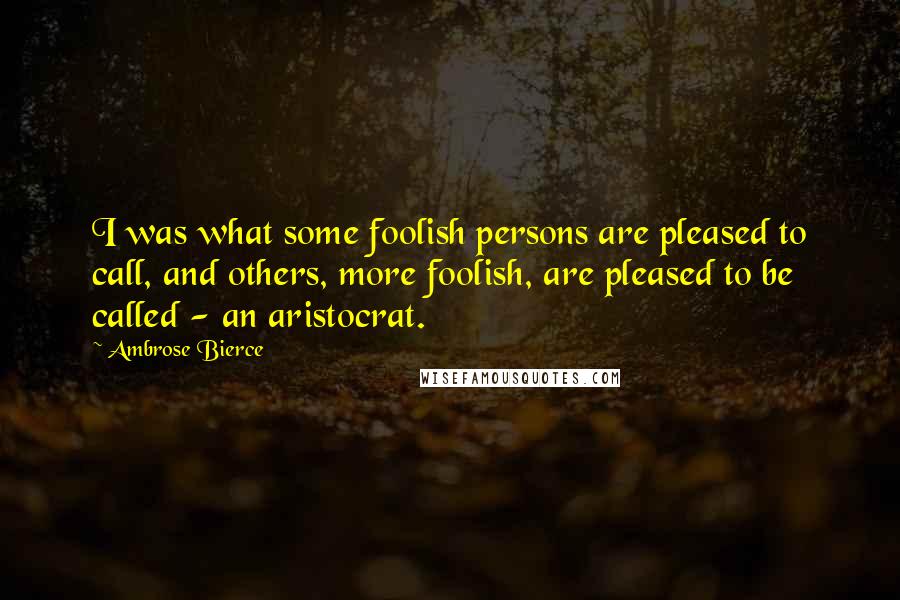 Ambrose Bierce Quotes: I was what some foolish persons are pleased to call, and others, more foolish, are pleased to be called - an aristocrat.