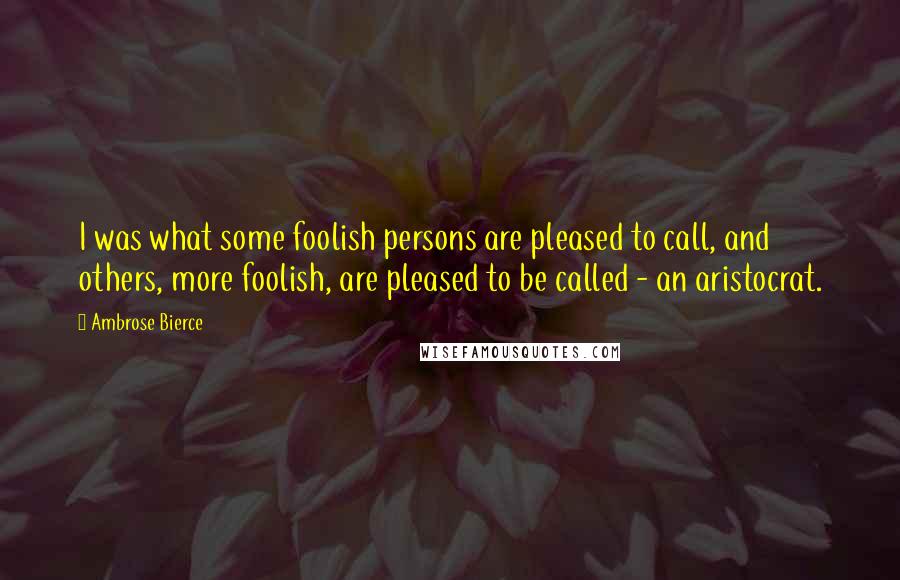 Ambrose Bierce Quotes: I was what some foolish persons are pleased to call, and others, more foolish, are pleased to be called - an aristocrat.