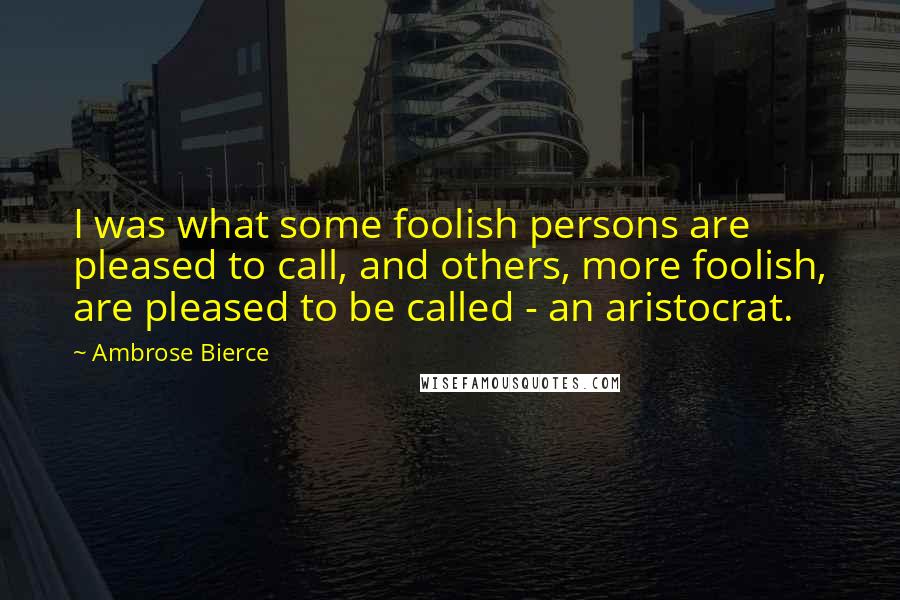 Ambrose Bierce Quotes: I was what some foolish persons are pleased to call, and others, more foolish, are pleased to be called - an aristocrat.