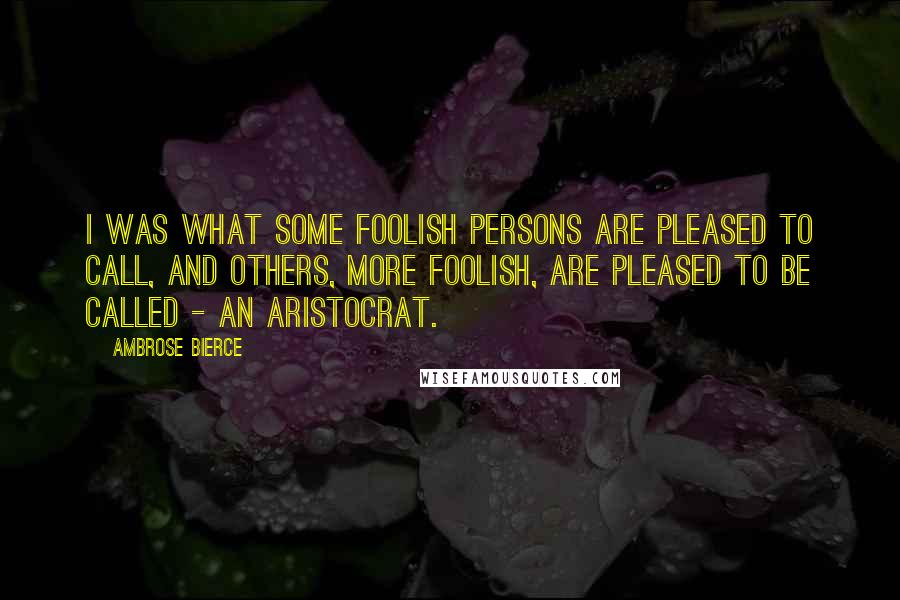 Ambrose Bierce Quotes: I was what some foolish persons are pleased to call, and others, more foolish, are pleased to be called - an aristocrat.