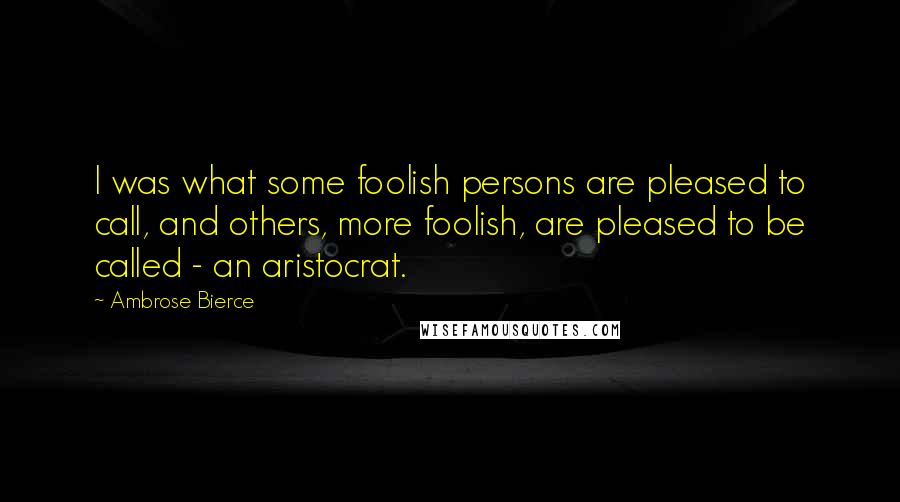 Ambrose Bierce Quotes: I was what some foolish persons are pleased to call, and others, more foolish, are pleased to be called - an aristocrat.