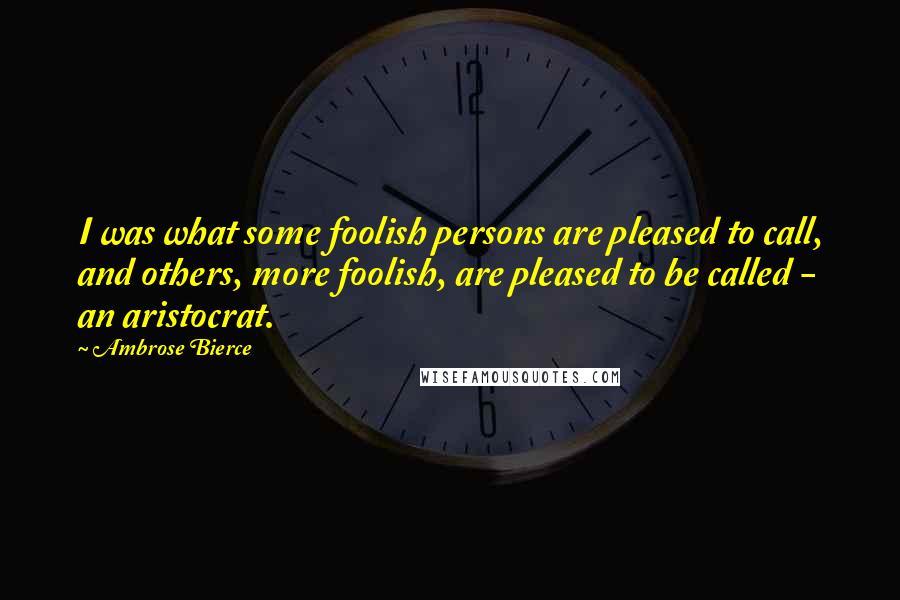 Ambrose Bierce Quotes: I was what some foolish persons are pleased to call, and others, more foolish, are pleased to be called - an aristocrat.