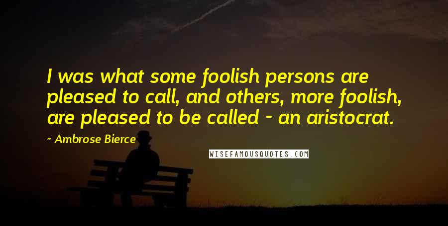 Ambrose Bierce Quotes: I was what some foolish persons are pleased to call, and others, more foolish, are pleased to be called - an aristocrat.