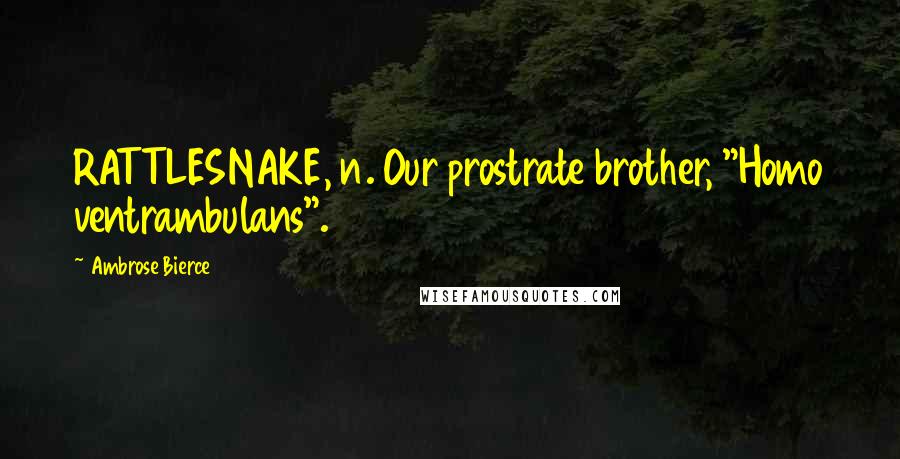 Ambrose Bierce Quotes: RATTLESNAKE, n. Our prostrate brother, "Homo ventrambulans".