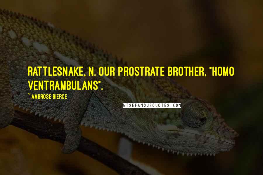 Ambrose Bierce Quotes: RATTLESNAKE, n. Our prostrate brother, "Homo ventrambulans".
