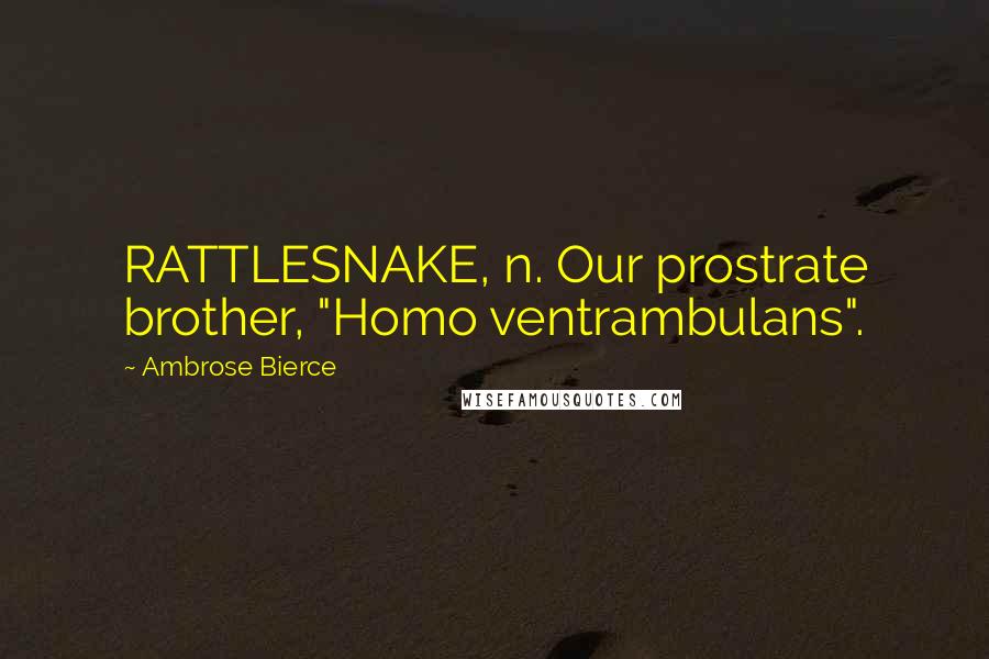 Ambrose Bierce Quotes: RATTLESNAKE, n. Our prostrate brother, "Homo ventrambulans".