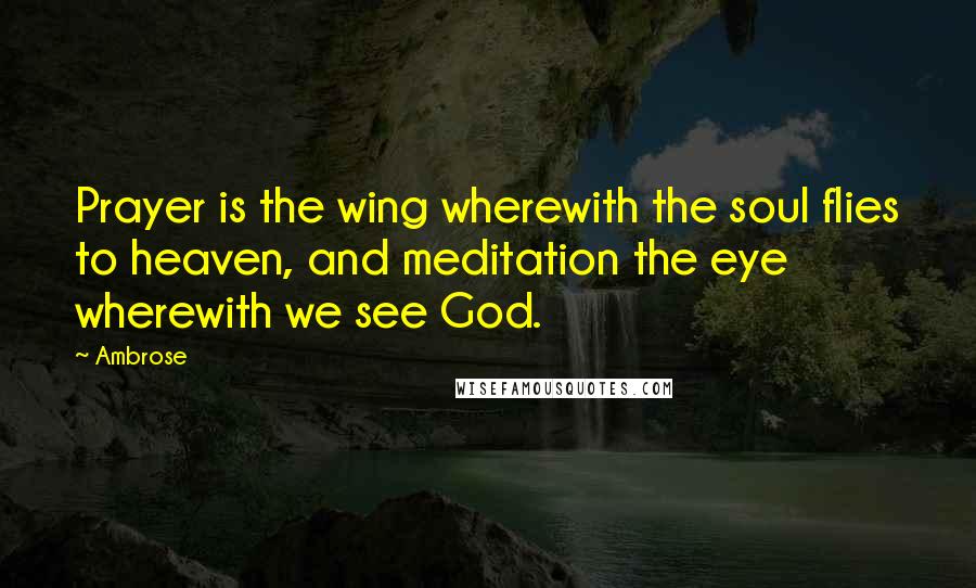 Ambrose Quotes: Prayer is the wing wherewith the soul flies to heaven, and meditation the eye wherewith we see God.