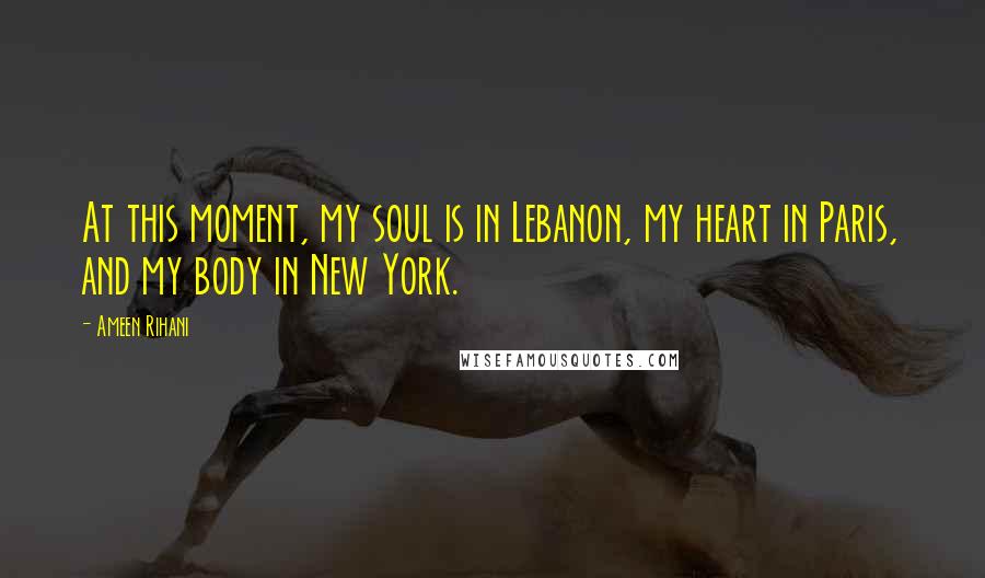 Ameen Rihani Quotes: At this moment, my soul is in Lebanon, my heart in Paris, and my body in New York.