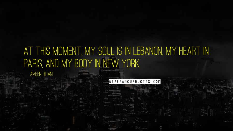 Ameen Rihani Quotes: At this moment, my soul is in Lebanon, my heart in Paris, and my body in New York.