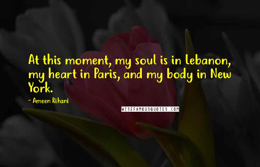 Ameen Rihani Quotes: At this moment, my soul is in Lebanon, my heart in Paris, and my body in New York.