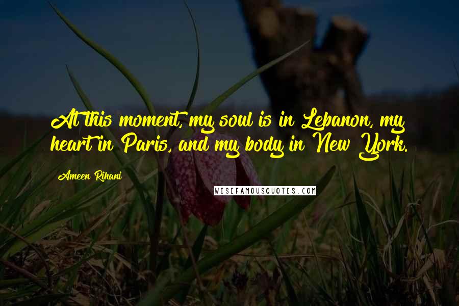 Ameen Rihani Quotes: At this moment, my soul is in Lebanon, my heart in Paris, and my body in New York.