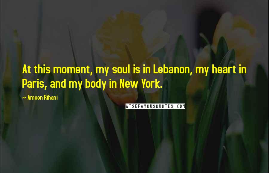 Ameen Rihani Quotes: At this moment, my soul is in Lebanon, my heart in Paris, and my body in New York.