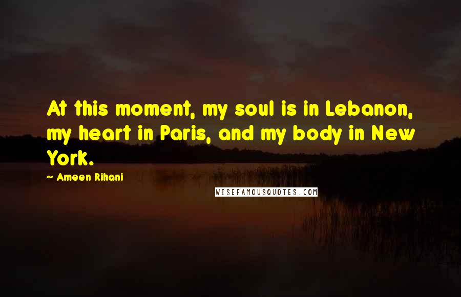 Ameen Rihani Quotes: At this moment, my soul is in Lebanon, my heart in Paris, and my body in New York.