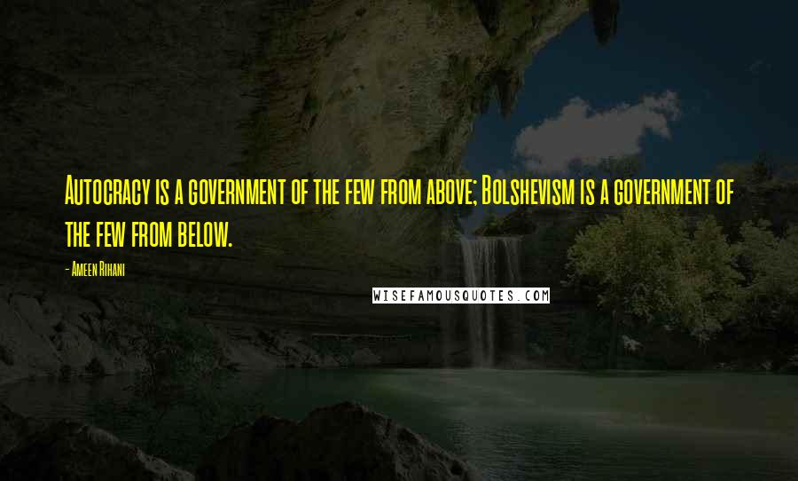 Ameen Rihani Quotes: Autocracy is a government of the few from above; Bolshevism is a government of the few from below.