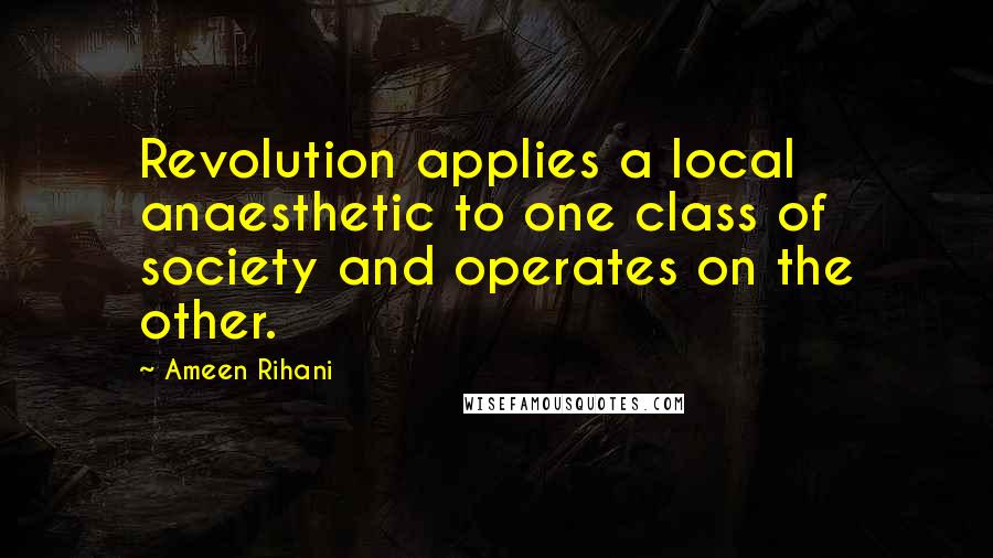 Ameen Rihani Quotes: Revolution applies a local anaesthetic to one class of society and operates on the other.