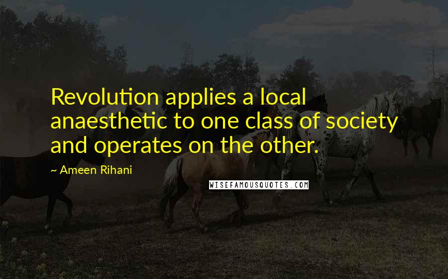 Ameen Rihani Quotes: Revolution applies a local anaesthetic to one class of society and operates on the other.