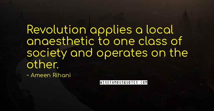 Ameen Rihani Quotes: Revolution applies a local anaesthetic to one class of society and operates on the other.