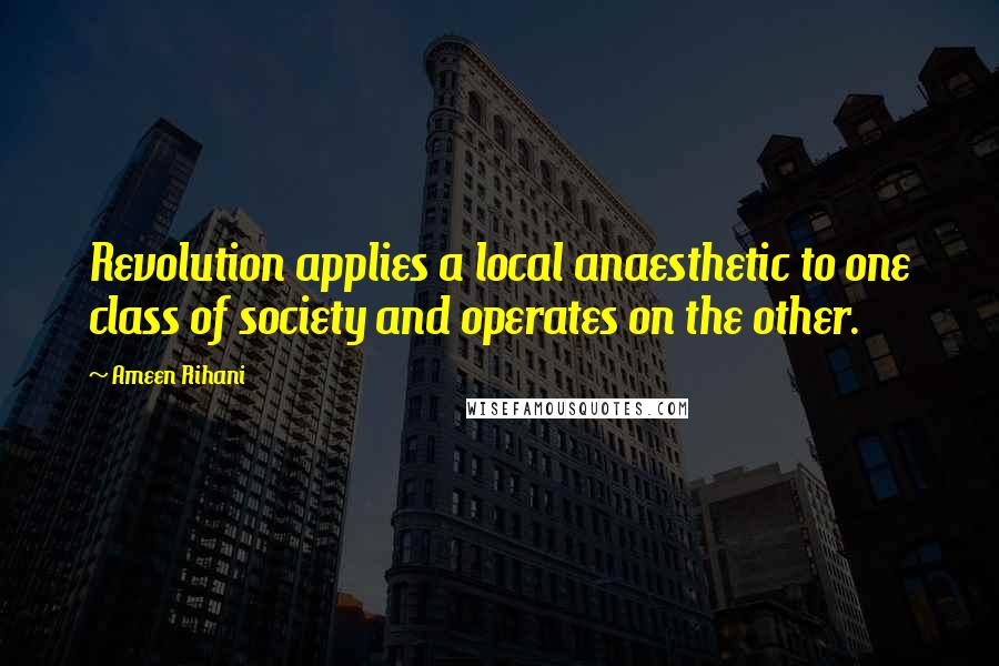 Ameen Rihani Quotes: Revolution applies a local anaesthetic to one class of society and operates on the other.