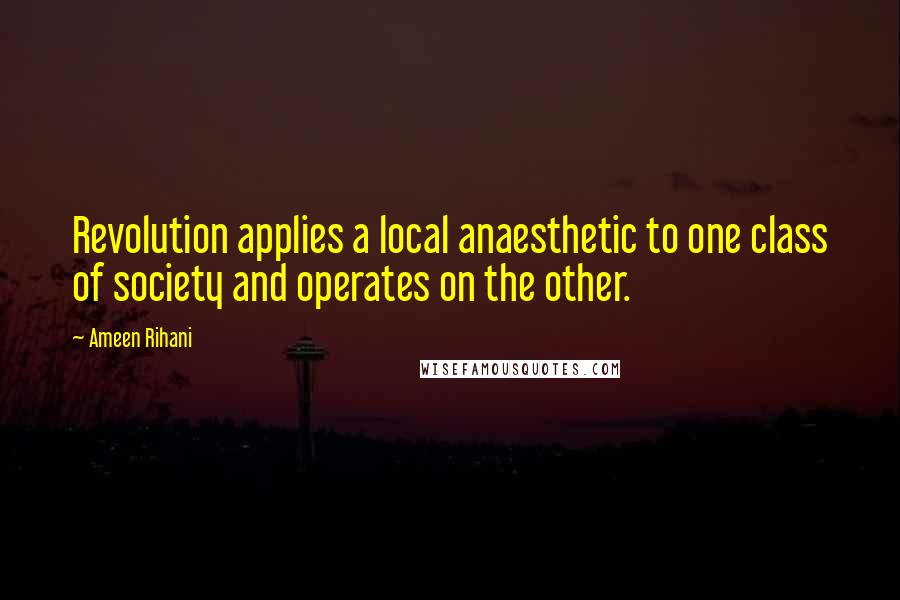 Ameen Rihani Quotes: Revolution applies a local anaesthetic to one class of society and operates on the other.