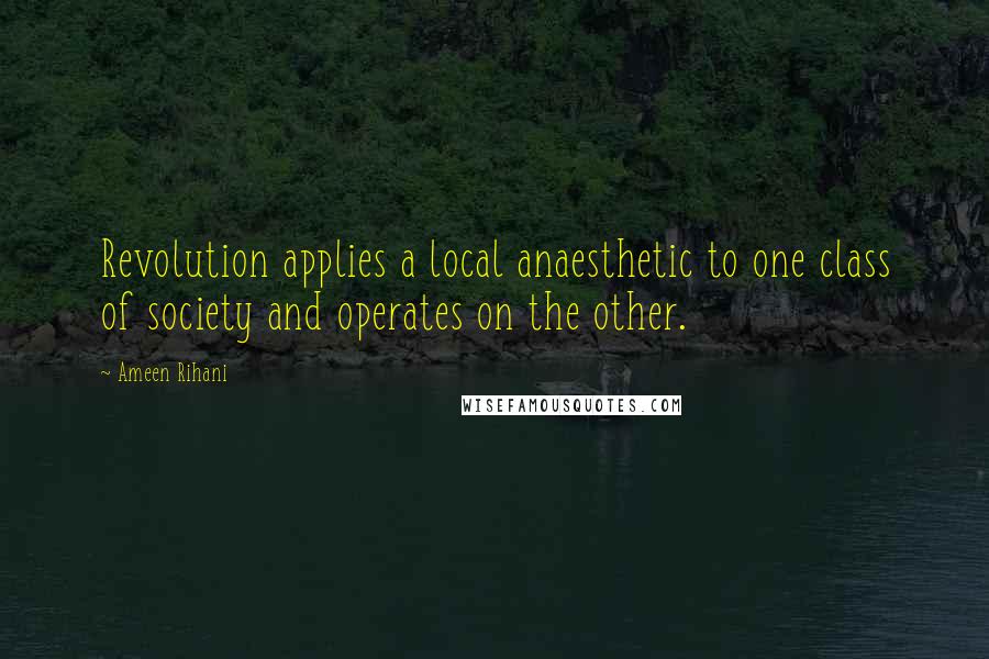 Ameen Rihani Quotes: Revolution applies a local anaesthetic to one class of society and operates on the other.