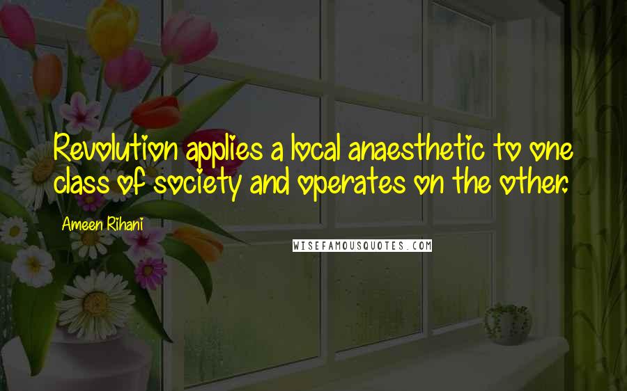 Ameen Rihani Quotes: Revolution applies a local anaesthetic to one class of society and operates on the other.