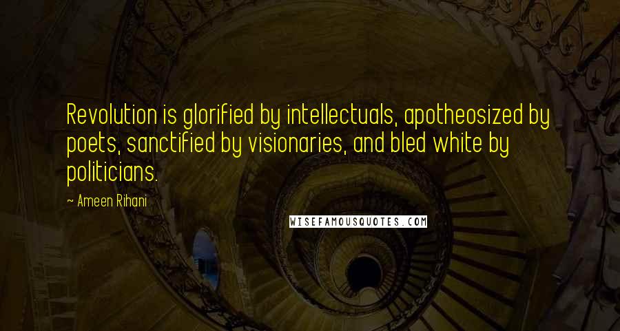 Ameen Rihani Quotes: Revolution is glorified by intellectuals, apotheosized by poets, sanctified by visionaries, and bled white by politicians.