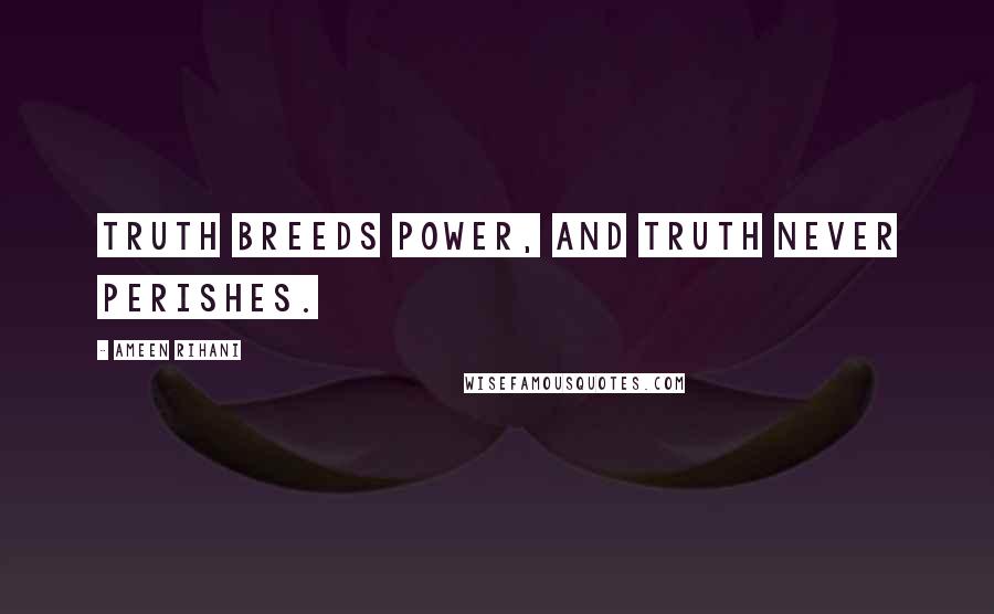 Ameen Rihani Quotes: Truth breeds power, and truth never perishes.