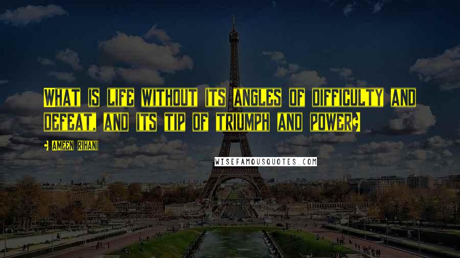 Ameen Rihani Quotes: What is life without its angles of difficulty and defeat, and its tip of triumph and power?