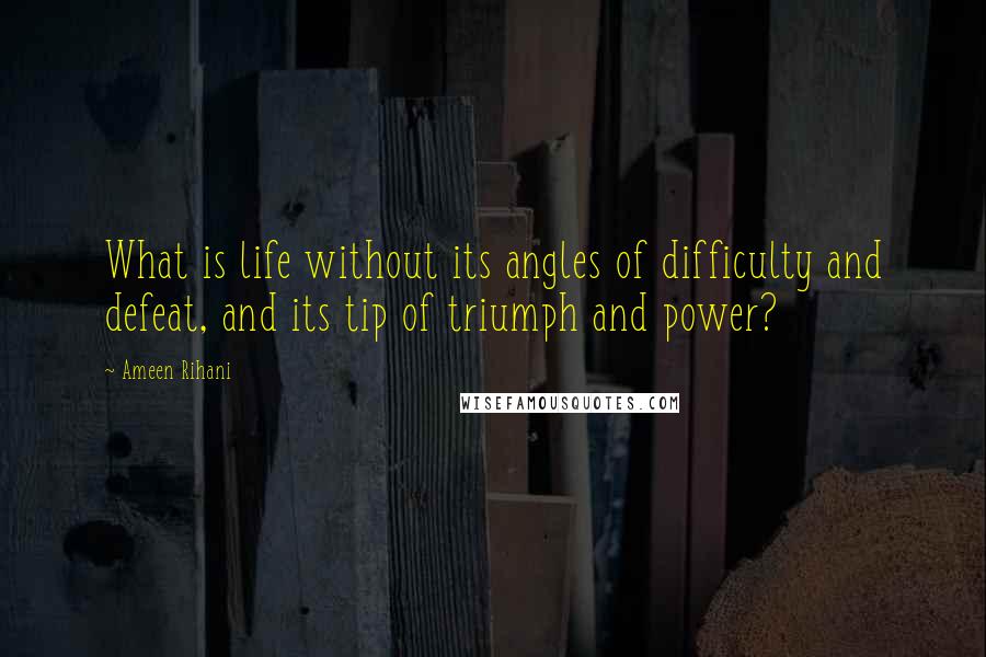 Ameen Rihani Quotes: What is life without its angles of difficulty and defeat, and its tip of triumph and power?