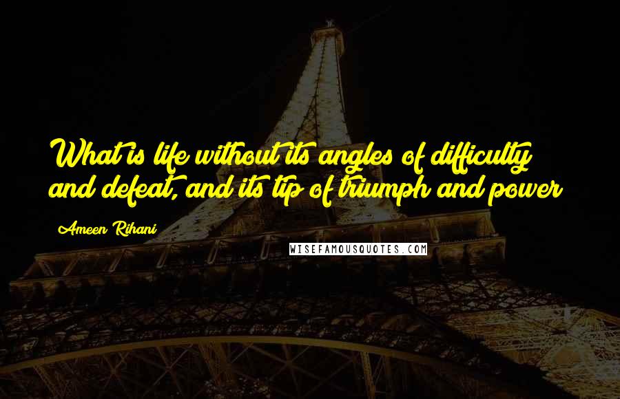 Ameen Rihani Quotes: What is life without its angles of difficulty and defeat, and its tip of triumph and power?