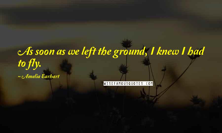 Amelia Earhart Quotes: As soon as we left the ground, I knew I had to fly.