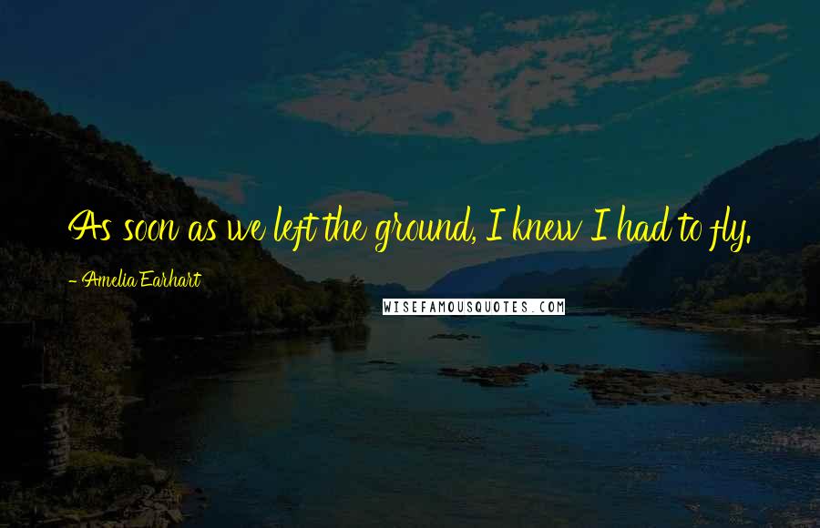 Amelia Earhart Quotes: As soon as we left the ground, I knew I had to fly.