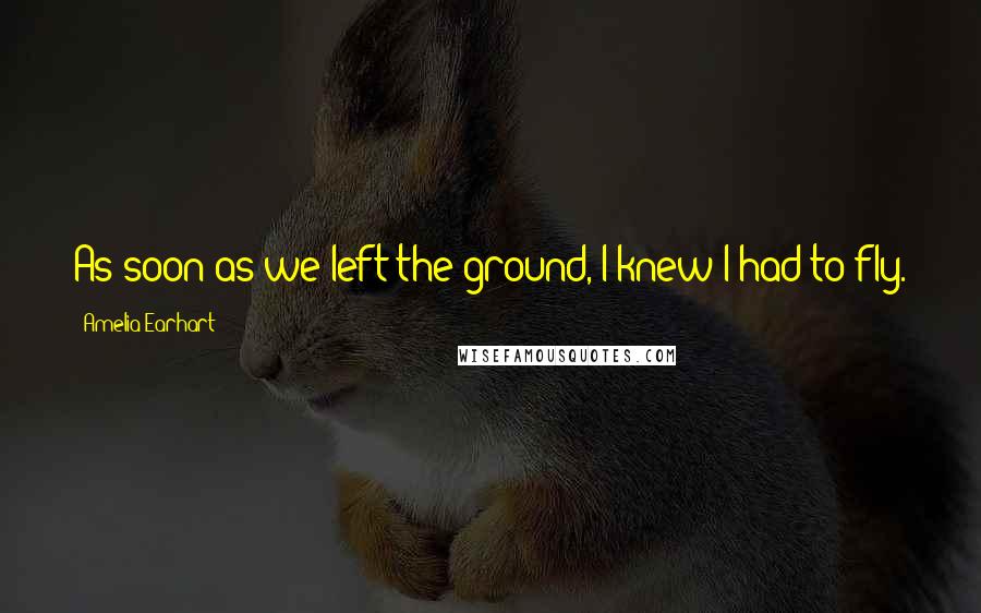Amelia Earhart Quotes: As soon as we left the ground, I knew I had to fly.