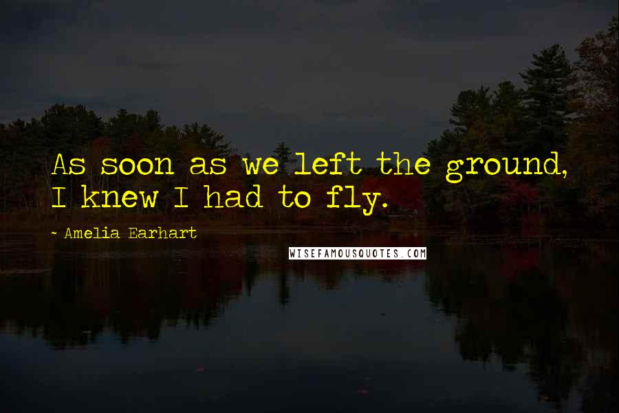 Amelia Earhart Quotes: As soon as we left the ground, I knew I had to fly.