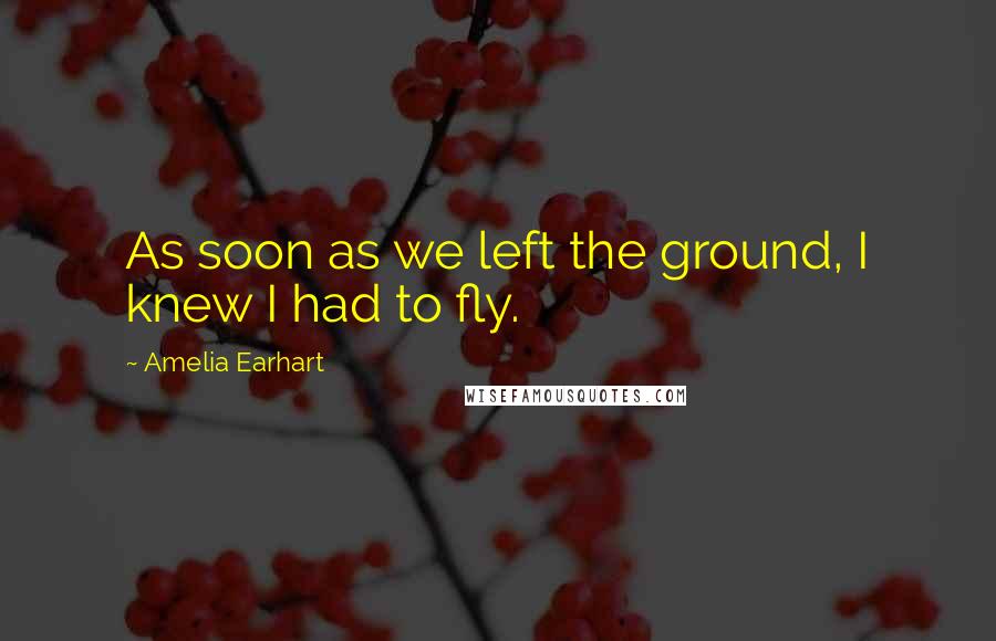 Amelia Earhart Quotes: As soon as we left the ground, I knew I had to fly.
