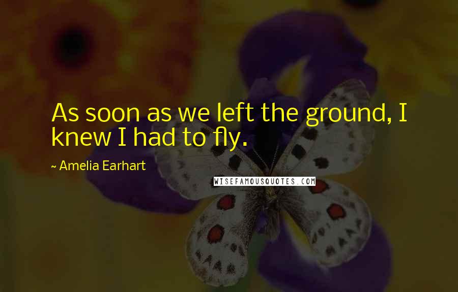 Amelia Earhart Quotes: As soon as we left the ground, I knew I had to fly.