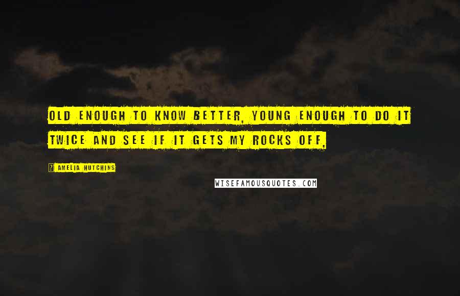 Amelia Hutchins Quotes: Old enough to know better, young enough to do it twice and see if it gets my rocks off,