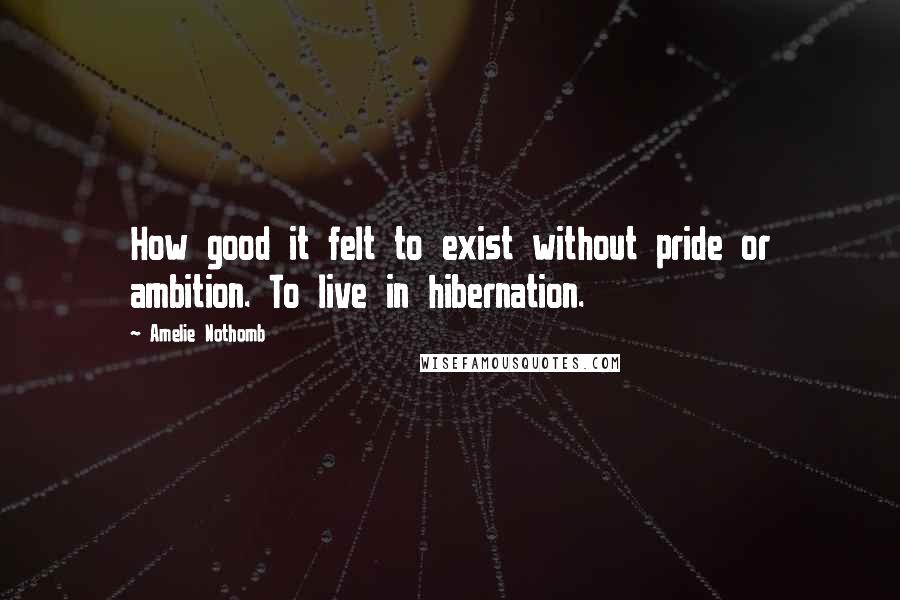 Amelie Nothomb Quotes: How good it felt to exist without pride or ambition. To live in hibernation.