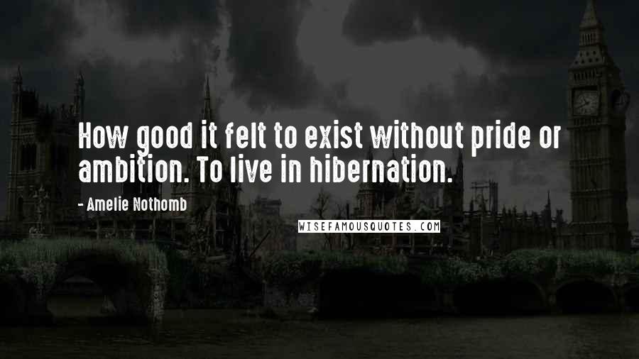 Amelie Nothomb Quotes: How good it felt to exist without pride or ambition. To live in hibernation.