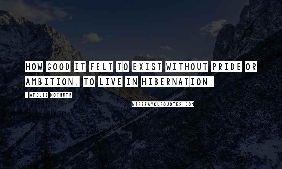 Amelie Nothomb Quotes: How good it felt to exist without pride or ambition. To live in hibernation.