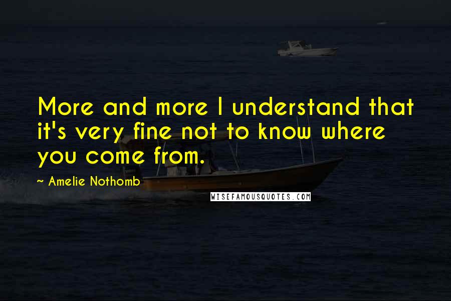 Amelie Nothomb Quotes: More and more I understand that it's very fine not to know where you come from.