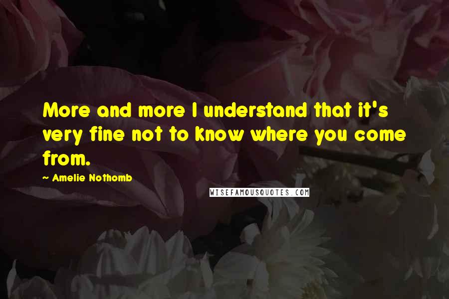 Amelie Nothomb Quotes: More and more I understand that it's very fine not to know where you come from.
