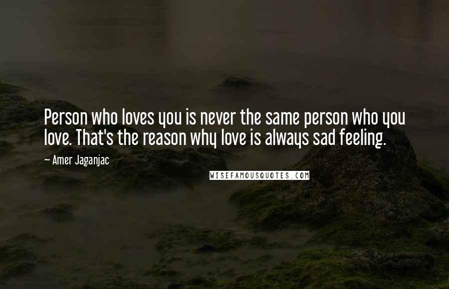 Amer Jaganjac Quotes: Person who loves you is never the same person who you love. That's the reason why love is always sad feeling.