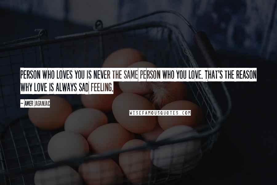 Amer Jaganjac Quotes: Person who loves you is never the same person who you love. That's the reason why love is always sad feeling.